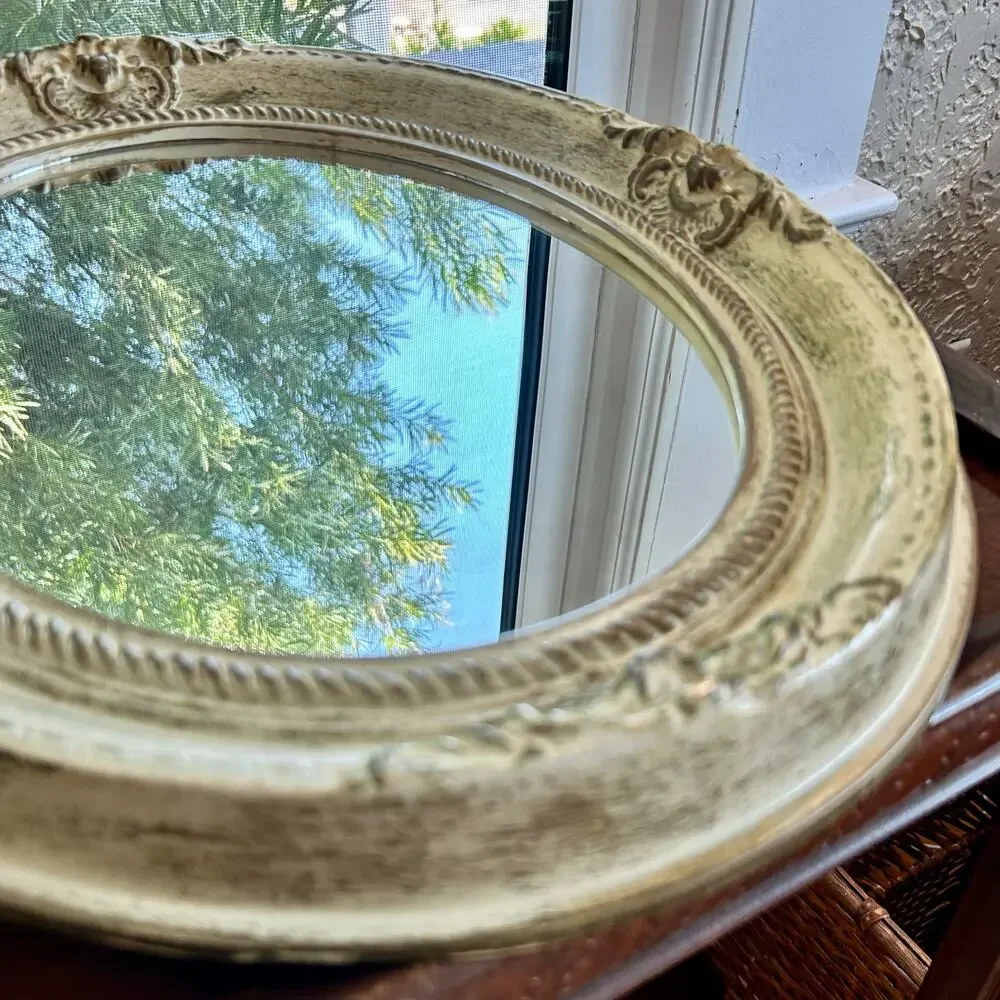 Vintage Shabby Chic Oval Mirror – Decorative Resin, Tabletop or Hanging